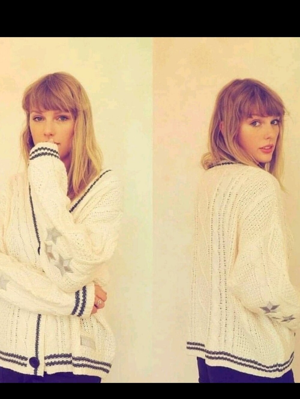 Taylor Swift Folklore Cardigan Cream Cable Knit Star Patch Sweater